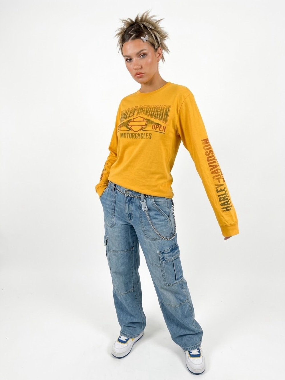 Y2K Harley Davidson Grunge Long Sleeve Tee Graphic Print Baddie Motorcycle Punk